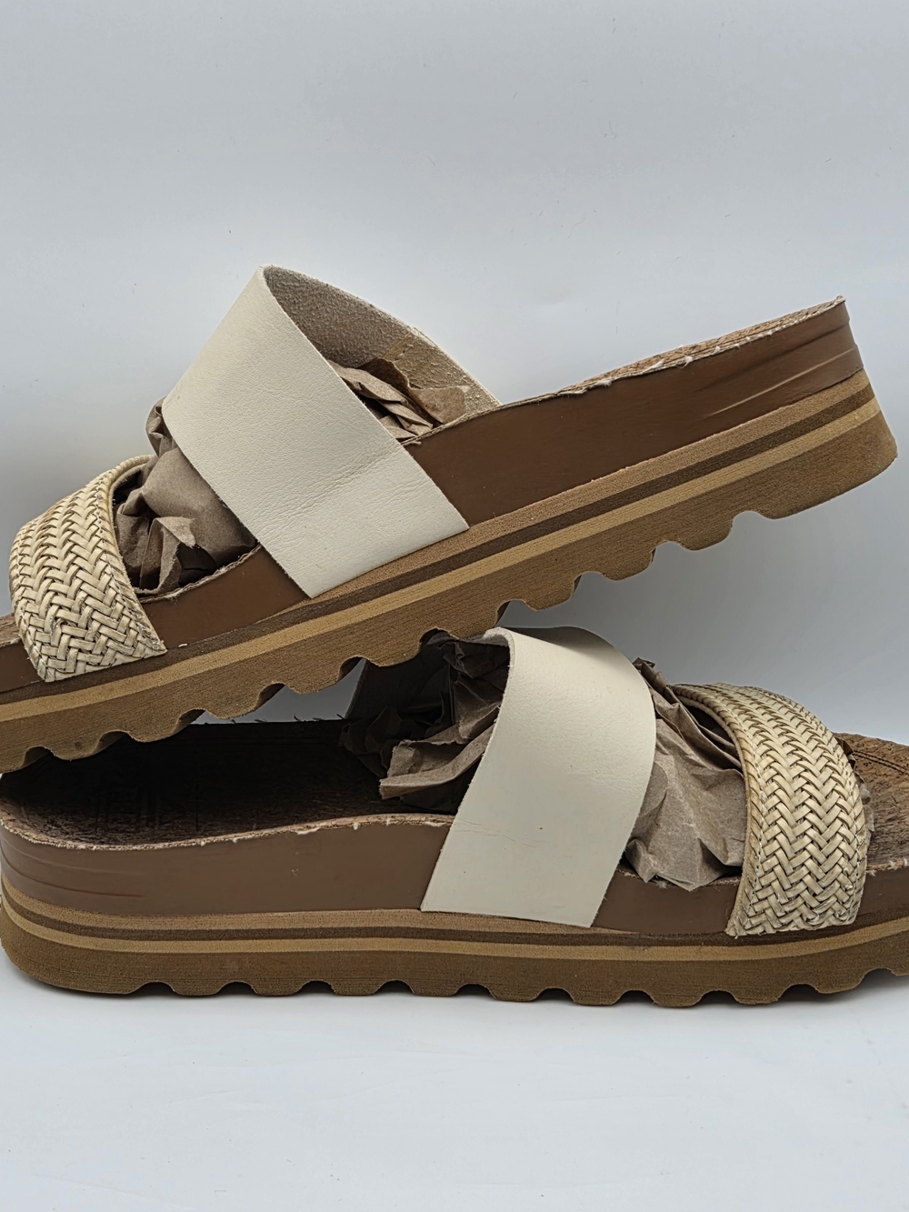 Reef Cushion Vista Hi Slide Sandal Women's Size 9 Vegan Leather Straps Tan Cream - Picture 6 of 8